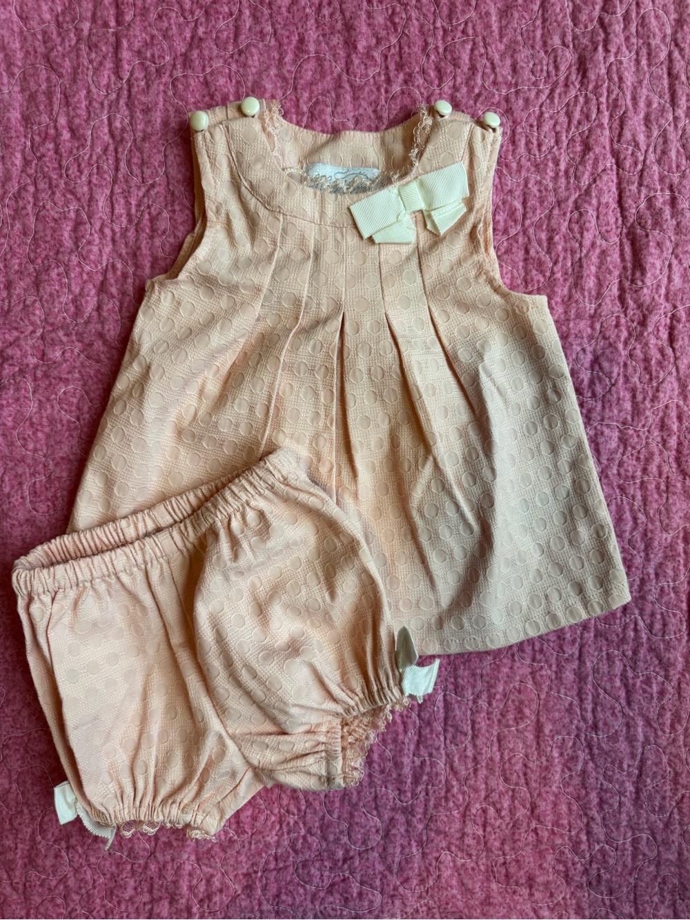 Infant Blush Pink Textured Bow Matching Set